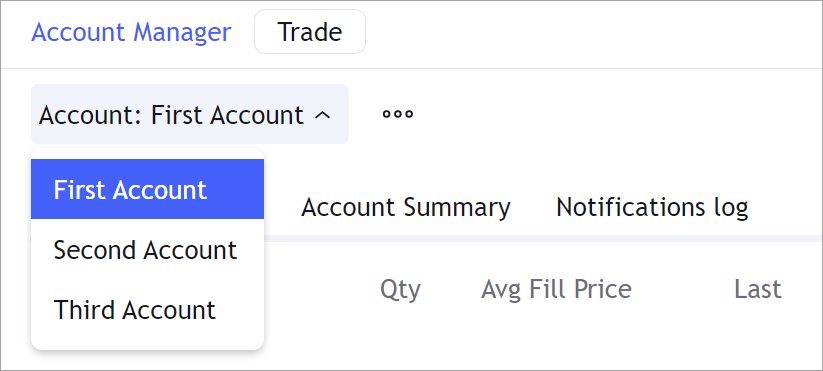 Drop-down menu for selecting multiple accounts